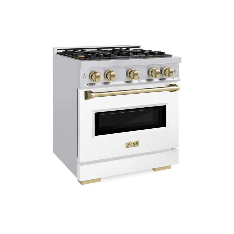 ZLINE Autograph 30" Classic Gas Range w/ 4 Burners & White Door w/ Bronze Accents, Champagne Bronze