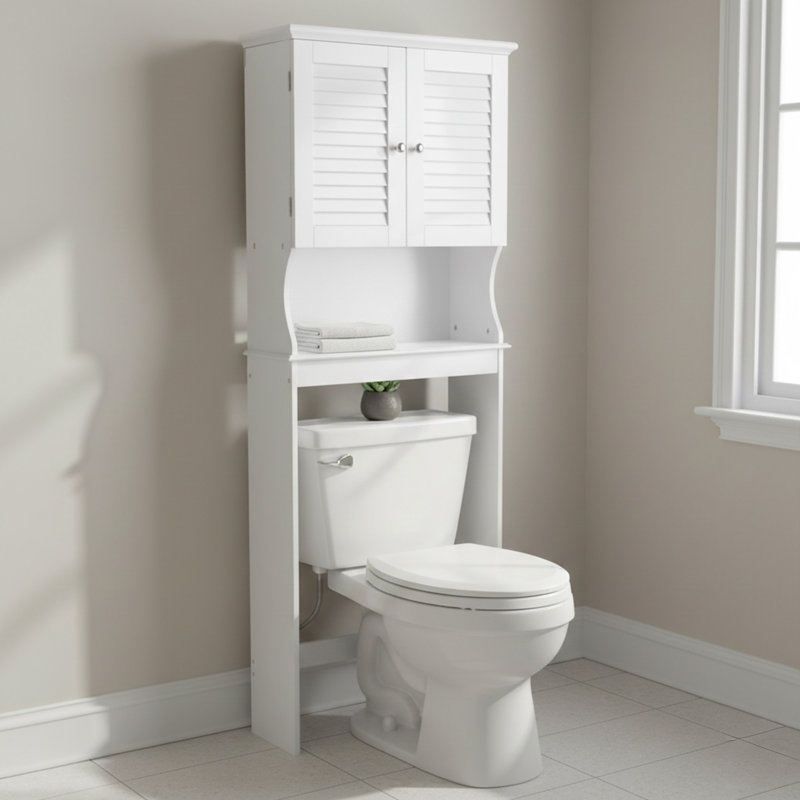  Louvered Over-The-Toilet Space Saver Cabinet, Adjustable Shelf, White