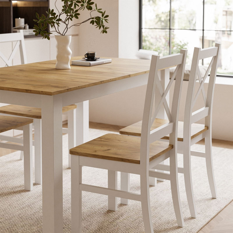Odelle 4 - Person Dining Set, White, Brown, White/Oak craft