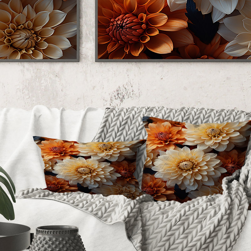 Coussin décoratif corail orange - Chrysanthemums