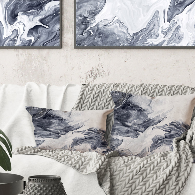 Coussin décoratif imprimé abstrait noir et blanc, 16 po x 16 po