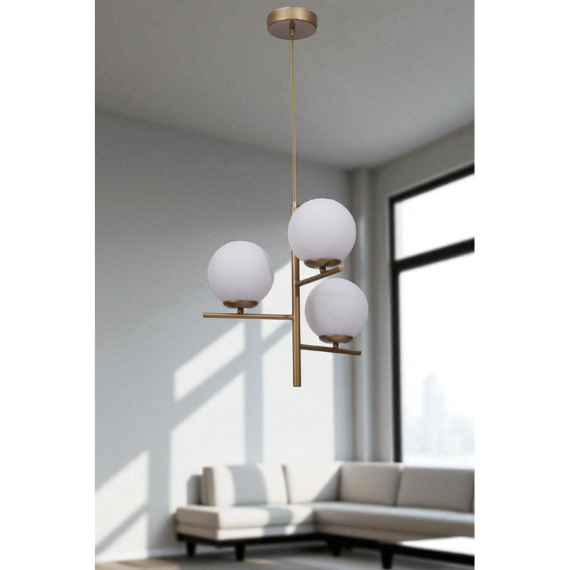 Lustre, 3 niveaux, Blanc / Doré, Trois lumières