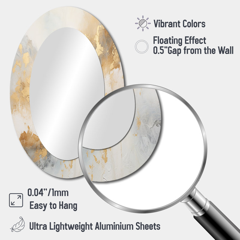 Gold And White Magic Marble Geode III - Marble Large Mirror, Gold Unique Wall Mirror Decor, Printed Metal Art, 36" x 24"