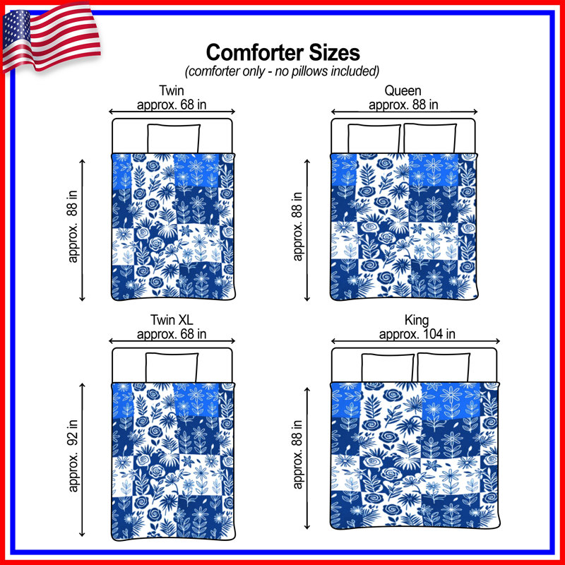 Blue White Floral Pattern Comforter, Twin
