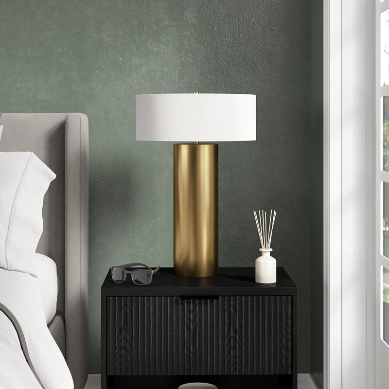 Depue 24" Tall Table Lamp with Fabric Shade in White, Gold