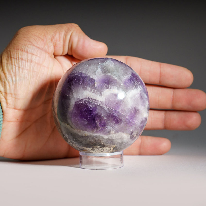 Polished Chevron Amethyst Sphere from Brazil, 3" H x 3" W x 3" D