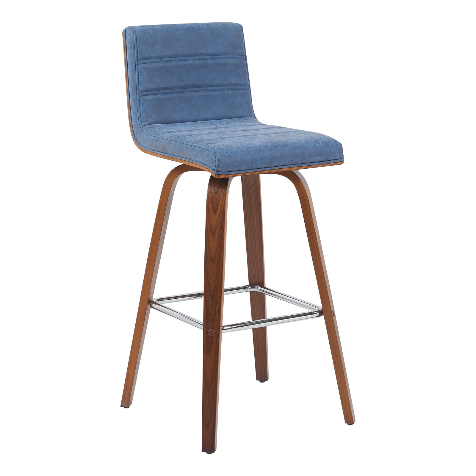 Biance Swivel Bar Stool, Bar Stool (30" Seat Height), Walnut, Vintage Blue Performance Faux Leather