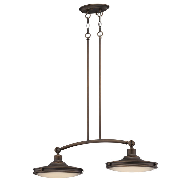 Luminaire suspendu linéaire pour îlot de cuisine 2 lumières Drennan, Laiton antique