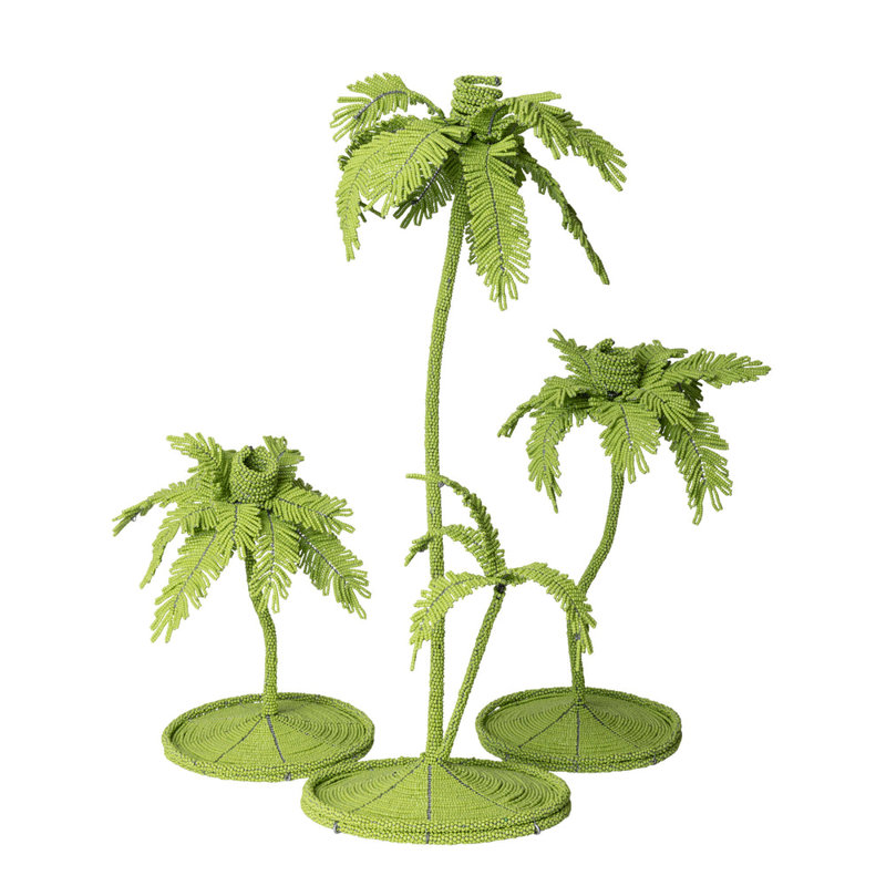 Desert Palm Tree Candlestick, 23" H x 9" W x 9" D, Lime Green