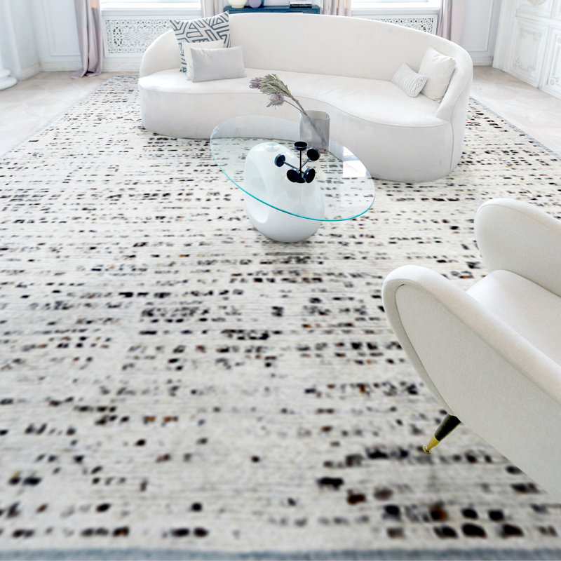 Wool Abstract Area Rug in Ivory, Rectangle 8' x 10'