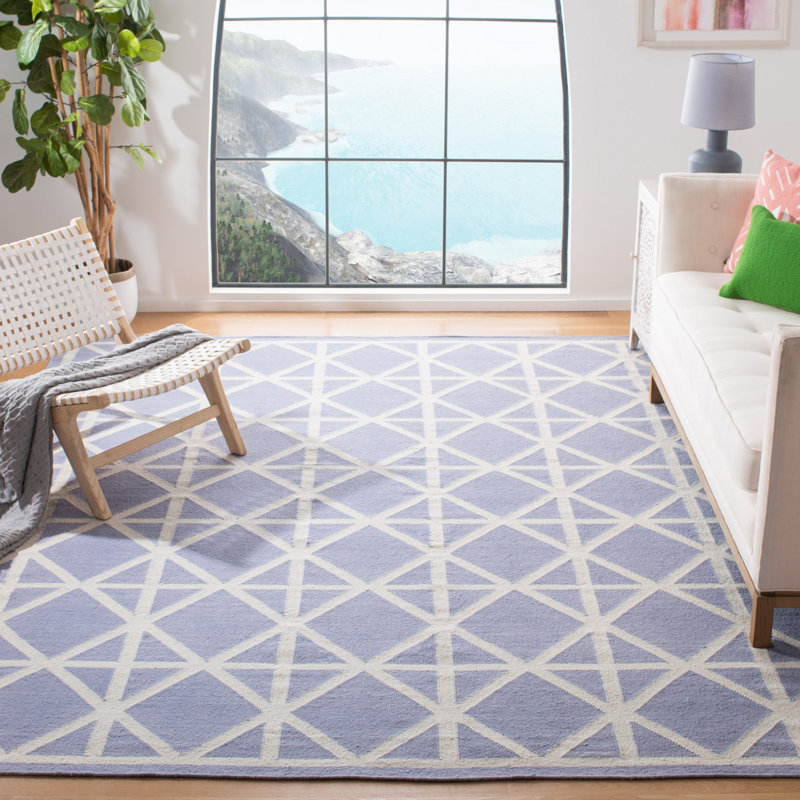 Rodgers Hand Woven Flat Weave Wool/Cotton Geometric Rug in Ivory/Purple, Rectangle 4' x 6'