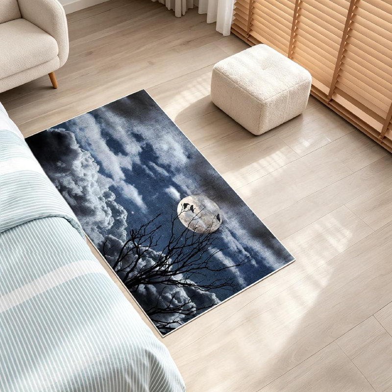 Tapis transparent lavable à la machine avec des nuages de pleine lune, Rectangle 32" x 47"