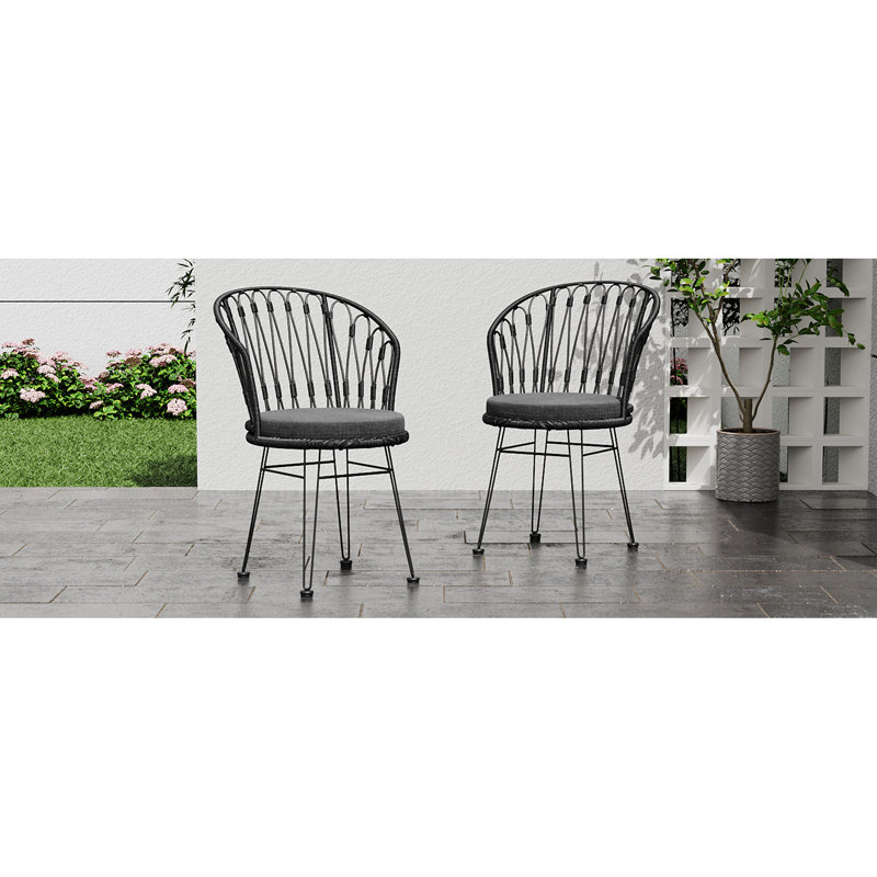 TAVON CHAIR, 2PCS avec 2 coussins, gris, durable et élégant Boho Chaises de salle à manger industrielles pour le patio et l'intérieur