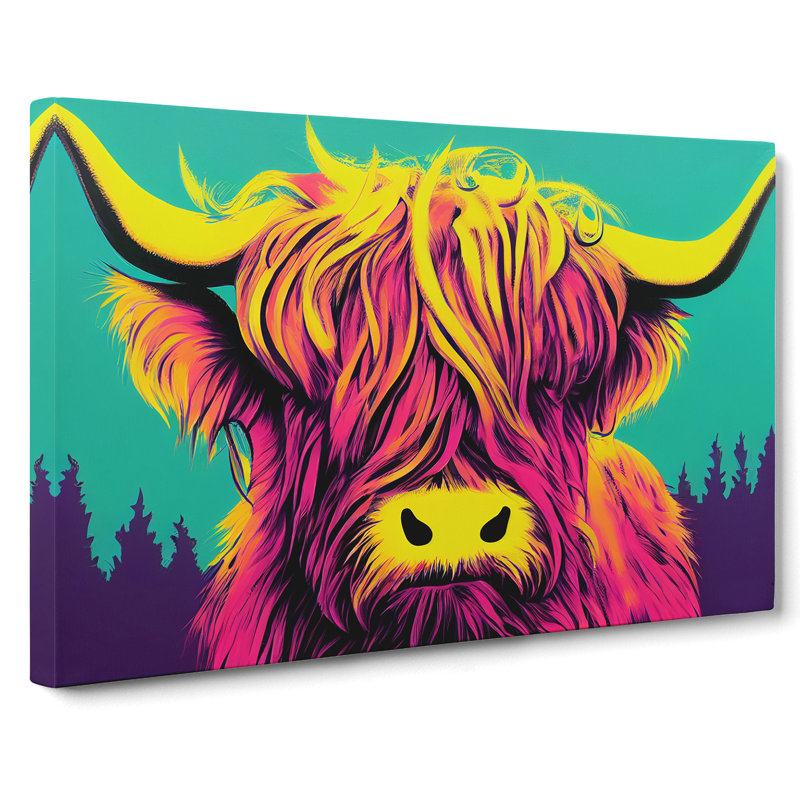 Colourful Highland Cow Vol.4 - Wrapped Canvas, 35cm H x 50cm W x 3cm D
