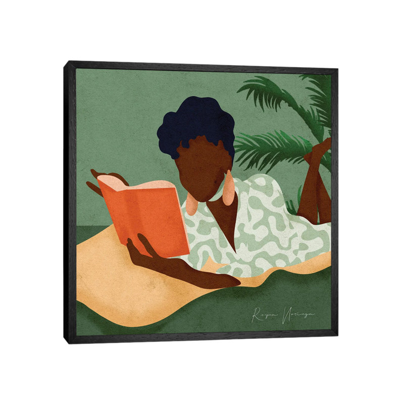 Book Love by Reyna Noriega - Painting on Canvas, 45.72 cm H x 45.72 cm W, Black Framed Canvas