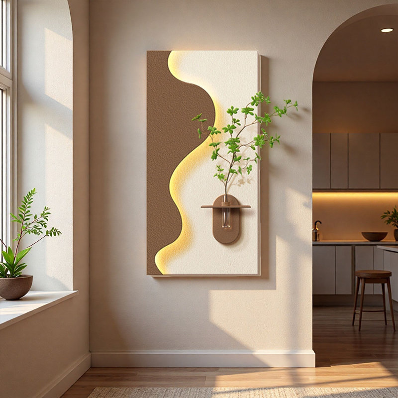Art mural 3D crème en grès - décoration de hall d'entrée, H 55,12 po x l 27,56 po x P 3,94 po