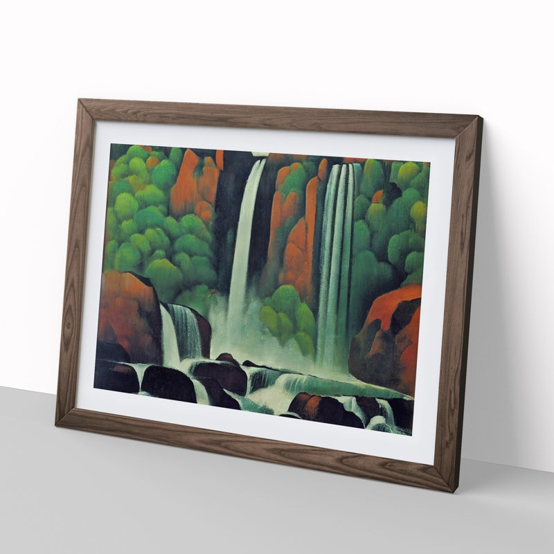 Charming Waterfall - Single Picture Frame Painting, 46cm H x 64cm W x 2cm D, Walnut