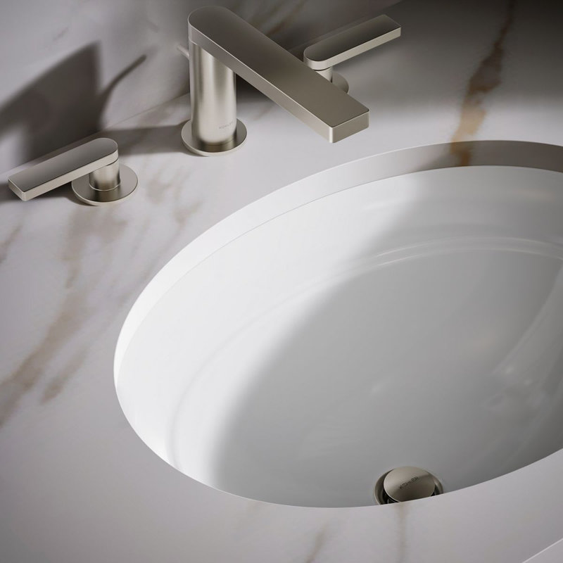 Serif Metal Oval Undermount Bathroom Sink, White