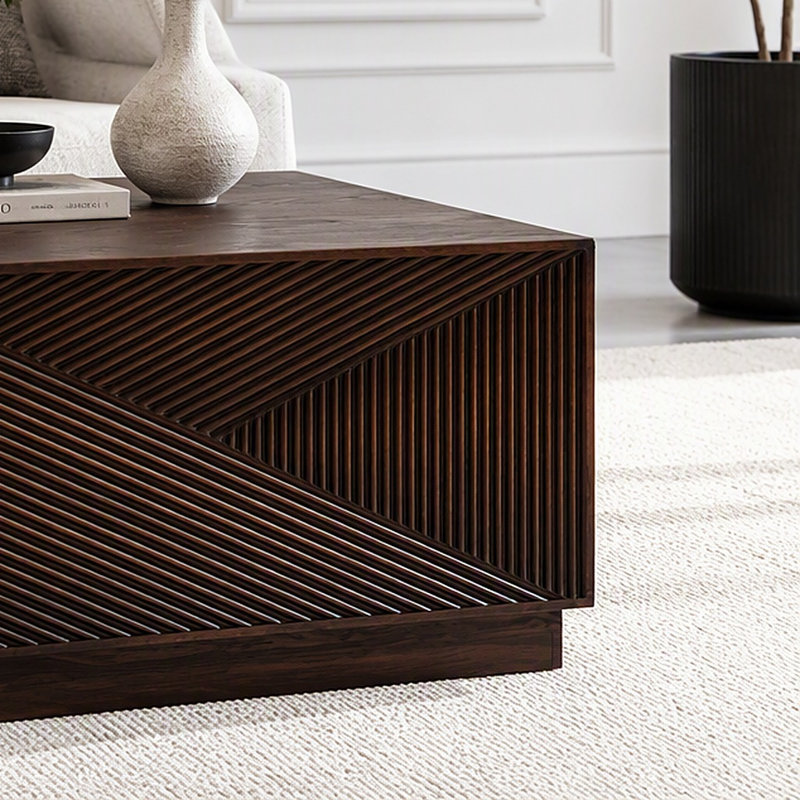 Table basse carrée avec combinaison de couleurs modernes, H 15,35 po x l 27,56 po x P 27,56 po, Walnut
