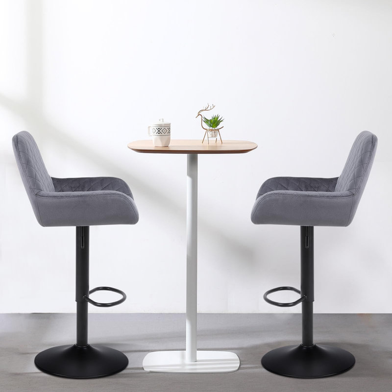 Velvet Swivel Adjustable Height Upholstered Bar & Counter Stools, Grey