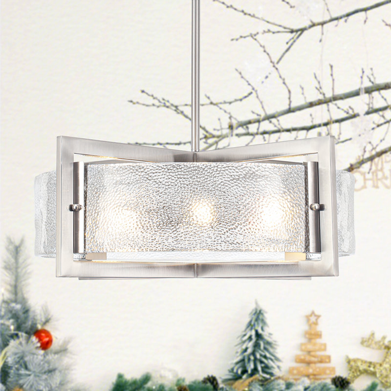 Lustre tambour en verre 6 lumières 23,62 "à intensité variable moderne, Nickel