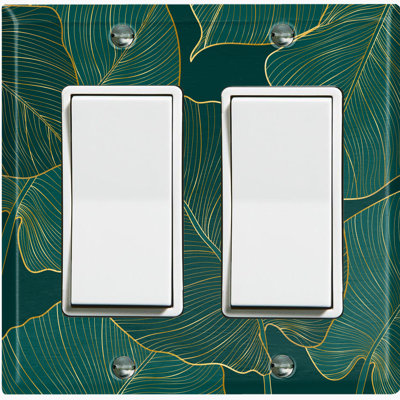 Metal Light Switch Plate Outlet Cover (Green Monstera Plant Leaves - Single Toggle)