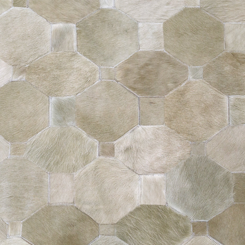 Cowhide Geometric Area Rug in Moss, Oval 4'6" x 5'9"