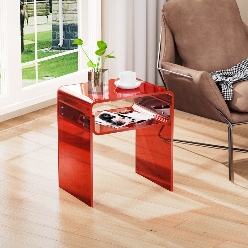 Devontre Modern Acrylic 2-Tier Home Decor, Nightstand, Anti-scratch Modern Side Table, Red
