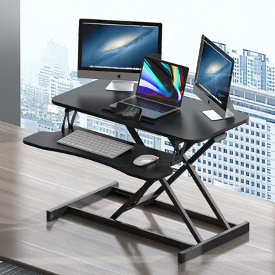 Convertisseur de bureau, élévateur assis-debout réglable en hauteur, double moniteur et poste de travail pour ordinateur portable avec large plateau à clavier