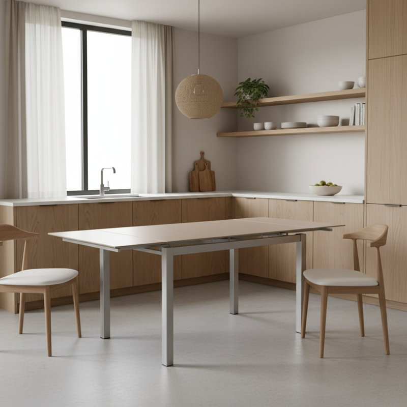 Benda Extendable Glass Top Metal Base Dining Table, Cappuccino