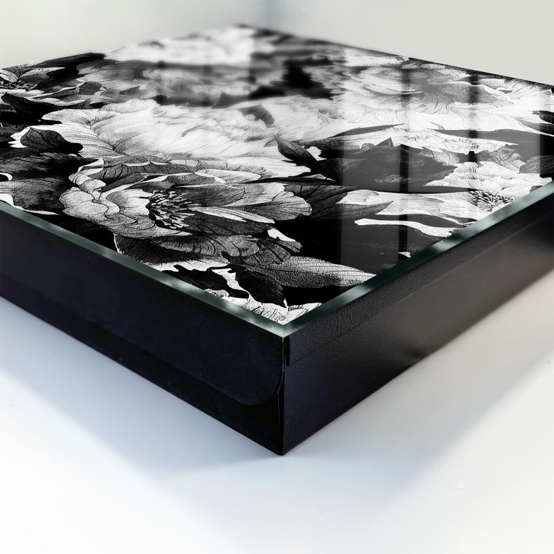Key cabinet for home, Opens to the left, 30x30x5, White, Flowers in black and white elegance of harmony, 