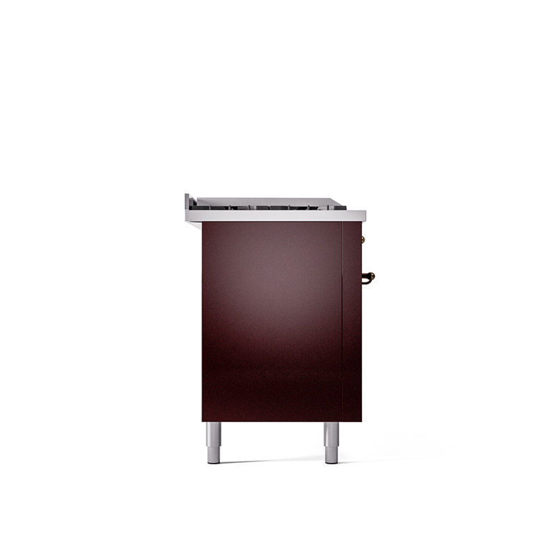 ILVE Nostalgie II 60 in Dual Fuel Range, 7 Burner, Griddle, Frenchtop, Liquid Propane, Burgundy Red/Burnished