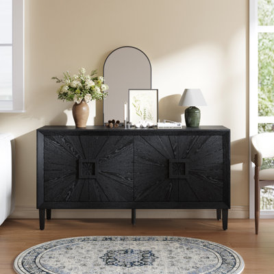 Crédence rustique 60 po de qualité supérieure en noir élégant - Porte symétrique Sunburst