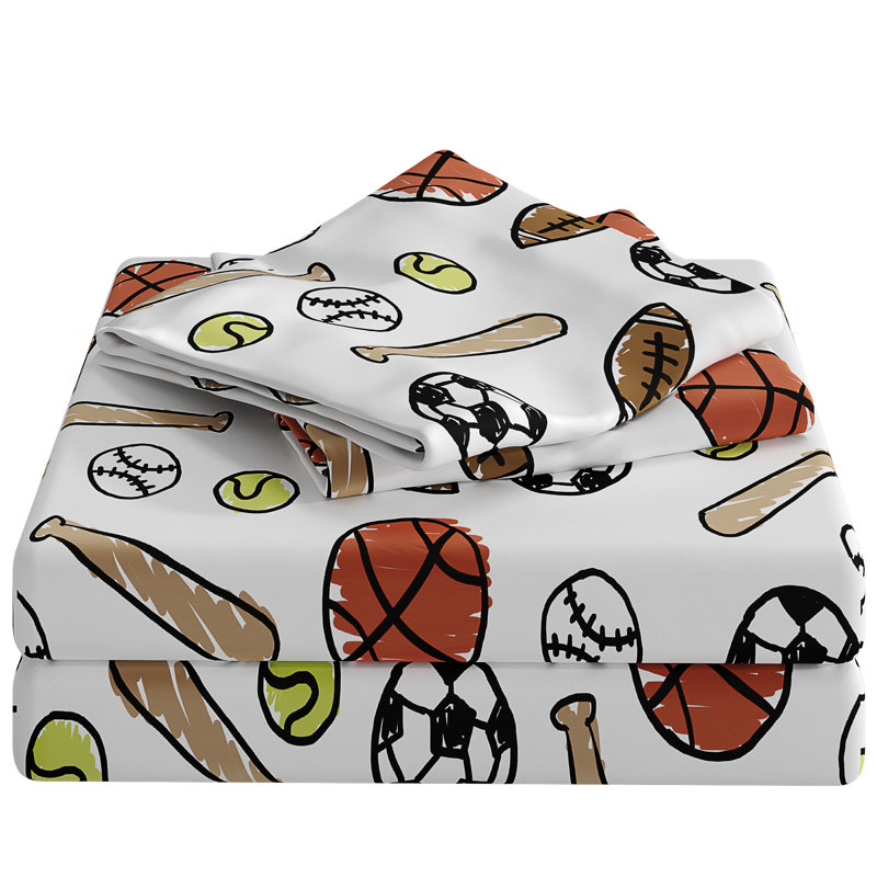 Twin Sports Print Deep Pocket Kids Microfiber Sheet Set