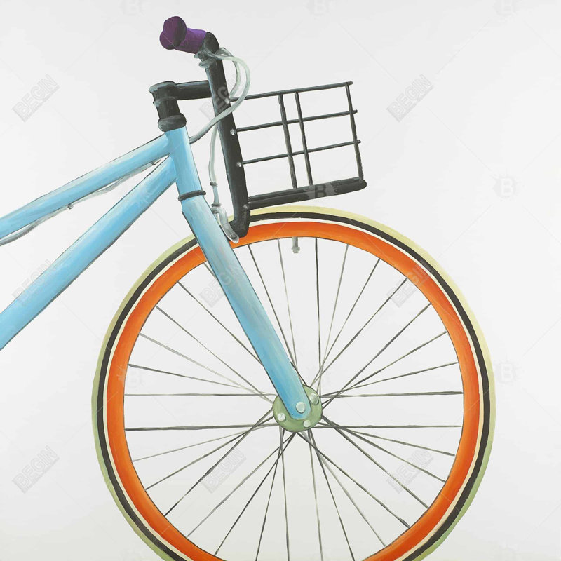 Vélo orange et bleu - Toile contemporaine bleue pour la décoration intérieure, H 37,25 po x l 37,25 po