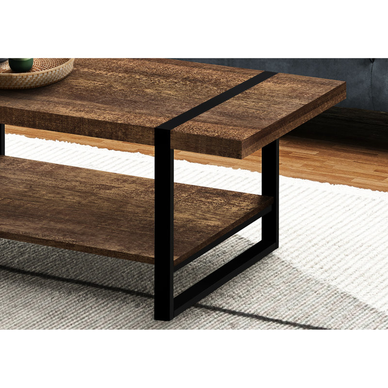 Accent Coffee Table In Rectangular Shape - 48.61"L, Brown Laminate, Black Metal, Contemporary Design Living Room Piece Rectangular,