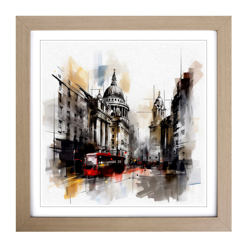 City Of London Gestural No.4 - Single Picture Frame Print on Wood, Oak
