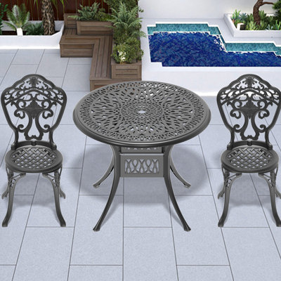 3 salles à manger en fonte d'aluminium toutes saisons avec cadre noir. Lignes exquises, conception ergonomique. To Weather, Corrosion And. Patin antidérapant. Assemblage facile. Sièges 2. Mobilier de chaise de table. Artisanat traditionnel,
