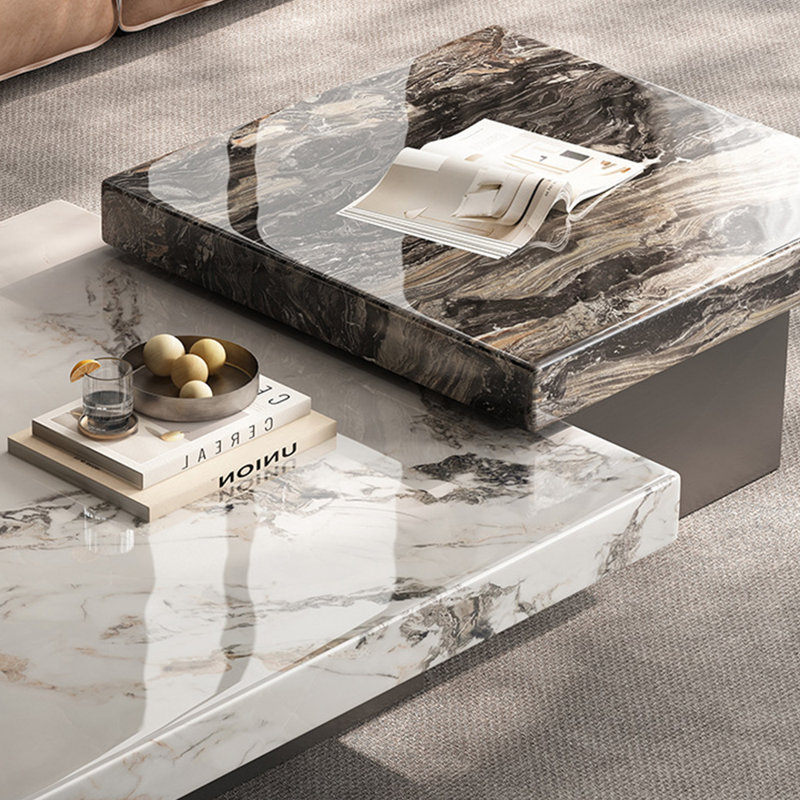 Table basse carrée en marbre italien, H 19,69 po x l 59,06 po x P 35,43 po, Blanc/Noir