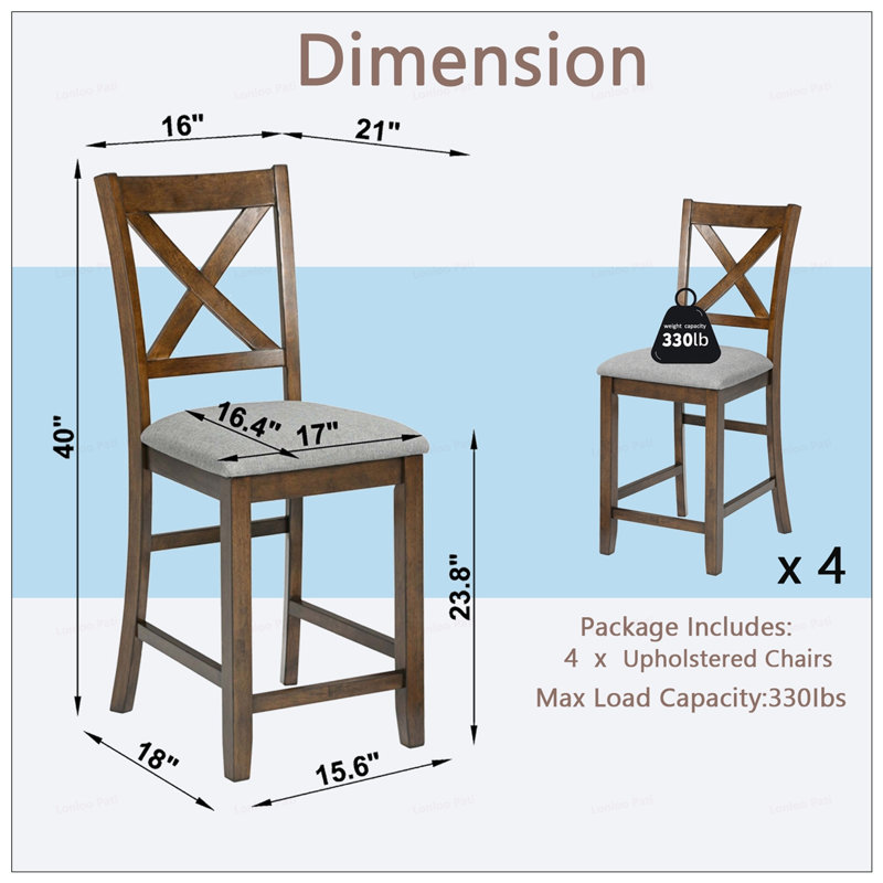 Ensemble de 4 tabourets de cuisine à hauteur de comptoir, Brun