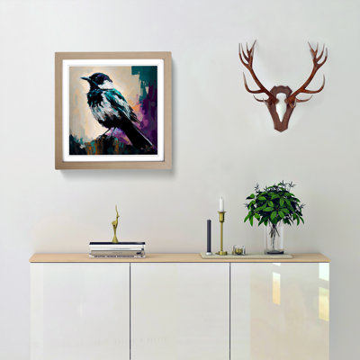 Magpie Palette Knife Painting - Framed Print