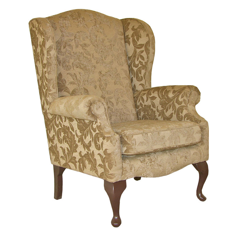 Stevensville Upholstered Wingback Chair, Mahogany, Morello Saffron Pattern