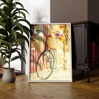 Z Studio Vintage Bike With Flowers Poster For Kitchen Wall Art Vintage Bike Art Printing For Dorm Room Wall Decor, Kids Room 12x16 inch, WHITE FRAMED