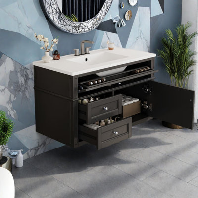 Meuble-lavabo moderne (doit inclure le meuble-lavabo et le lavabo), 36 po en MDF noir