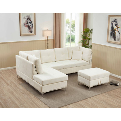 Canapé modulaire avec repose-pieds Breylon, meubles modulaires rembourrés en polyester