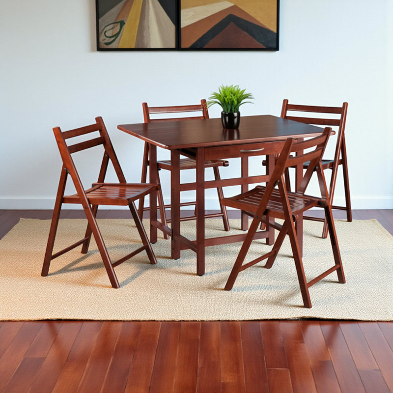 Marlar Walnut Brown 5-pc Drop Leaf Solid Wood Dining Set, 28.86'' H X 41.47'' W X 30.31'' D