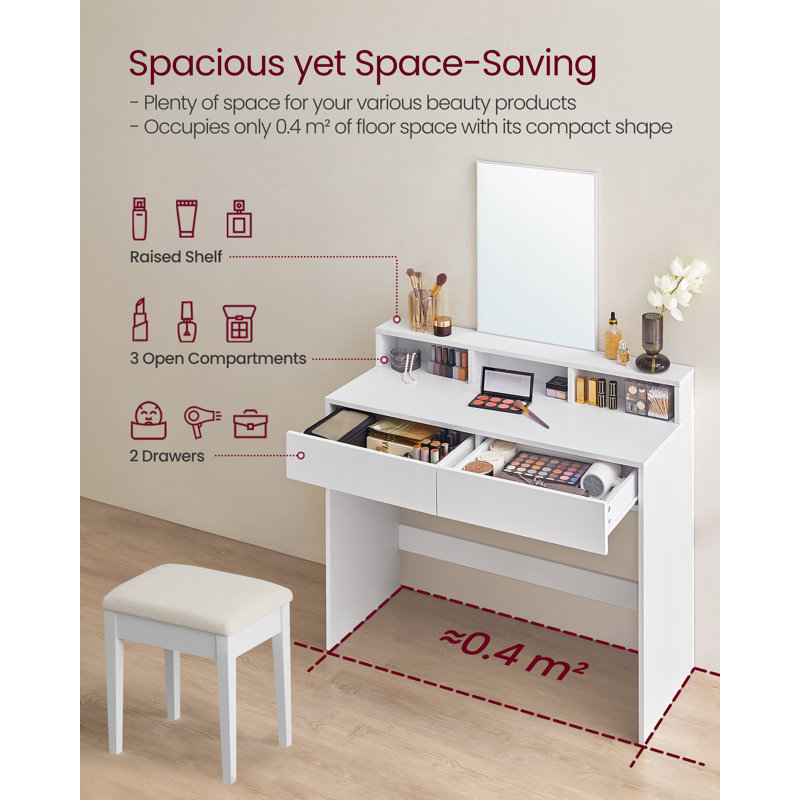 VASAGLE Vanity Desk With Large Mirror, Vanity Table With 2 Drawers And 3 Compartments, Makeup Vanity, Makeup Desk, Modern