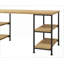 Bureaux, conception ouverte industrielle en chêne doré avec 4 tablettes de rangement | Bois aggloméré + métal | Gain de place