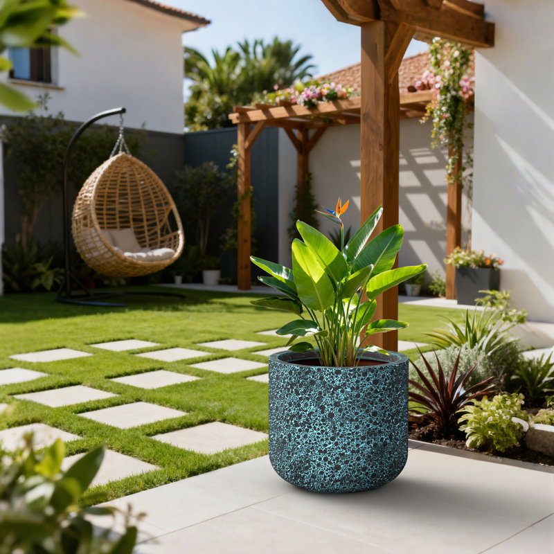 Grande jardinière / pot cylindrique 18 po avec trous de drainage 18 po., H 15,75 po x l 17,32 po x P 17,32 po, Turquoise