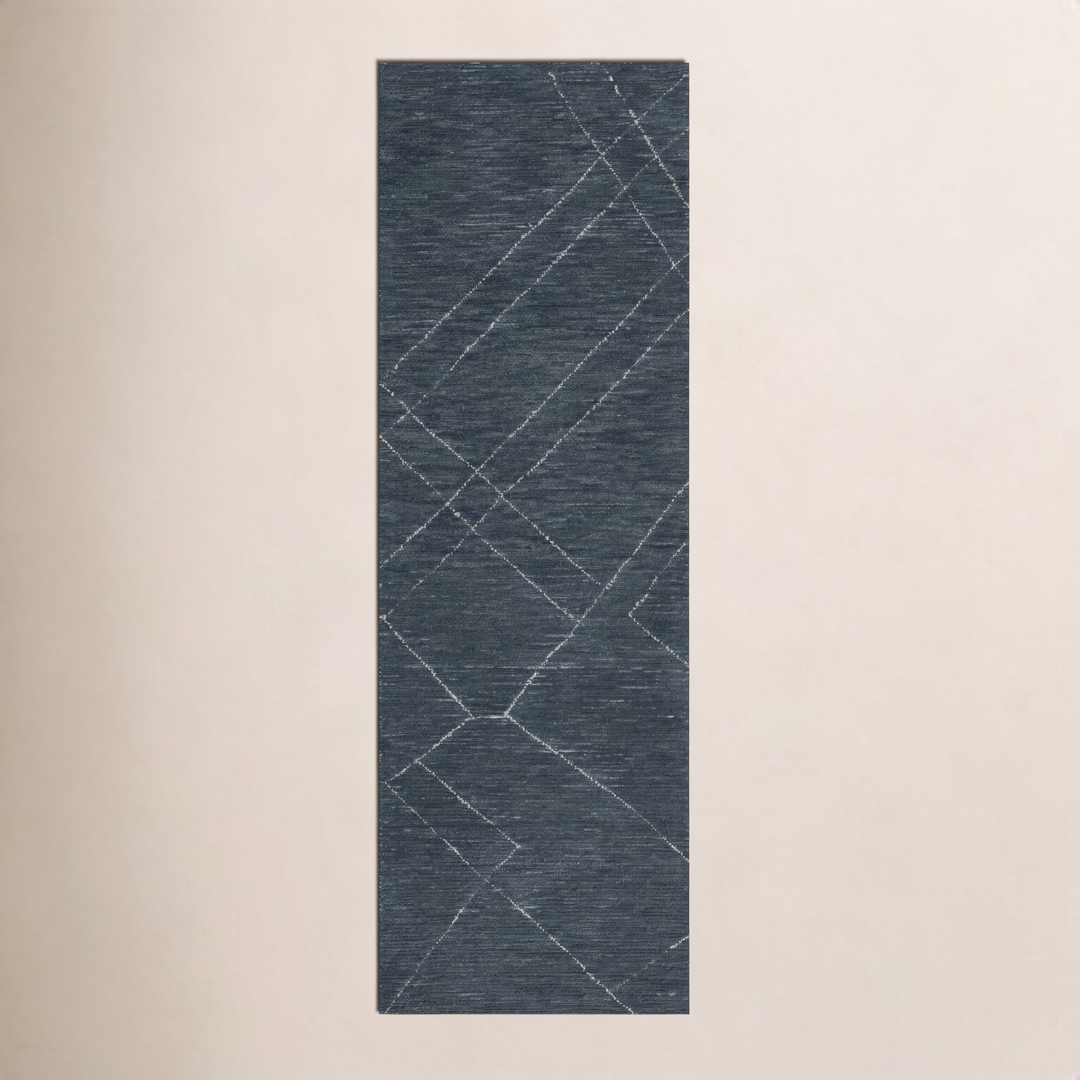 Navy White Hand-Tufted Abstract Wool Rug, Runner 2'3" x 8'
